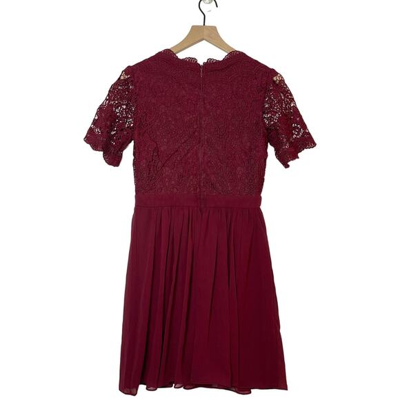 Lulus Angel in Disguise Lace Skater Dress Women's Size Medium Burgundy V-Neck - Picture 5 of 9